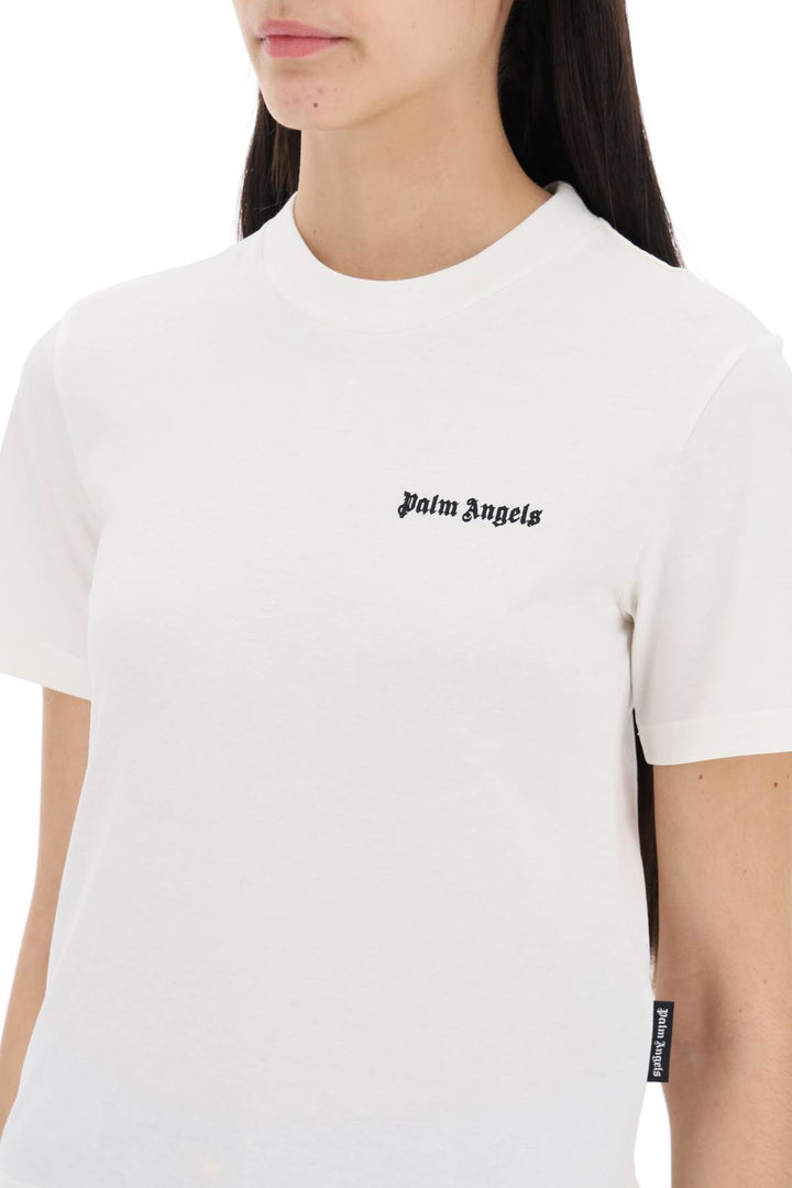 Palm Angels Round Neck T Shirt With Embroidered Logo  Bianco