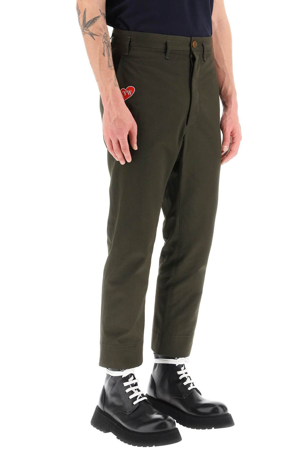 Vivienne Westwood Cropped Cruise Pants Featuring Embroidered Heart Shaped Logo   Verde