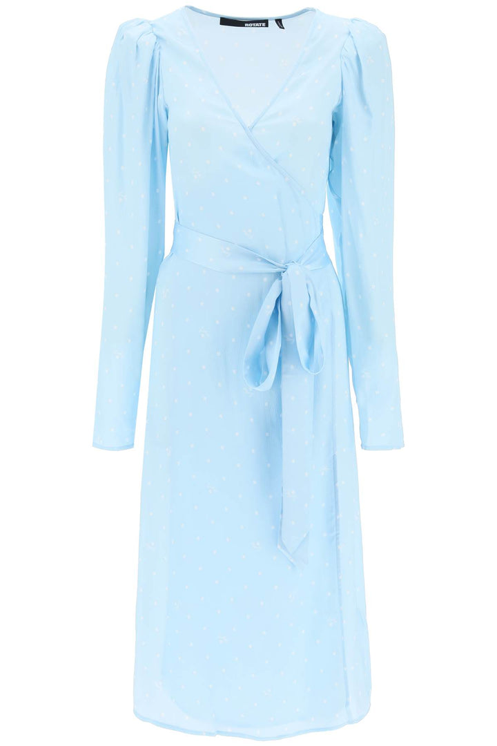 Rotate Polka Dot Midi Wrap Dress With Pockets   Light Blue