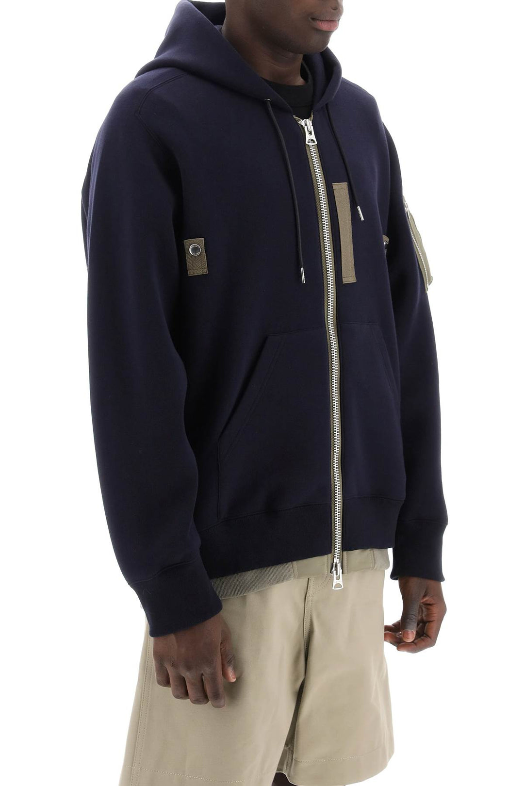 Sacai Full Zip Hoodie With Contrast Trims   Blue
