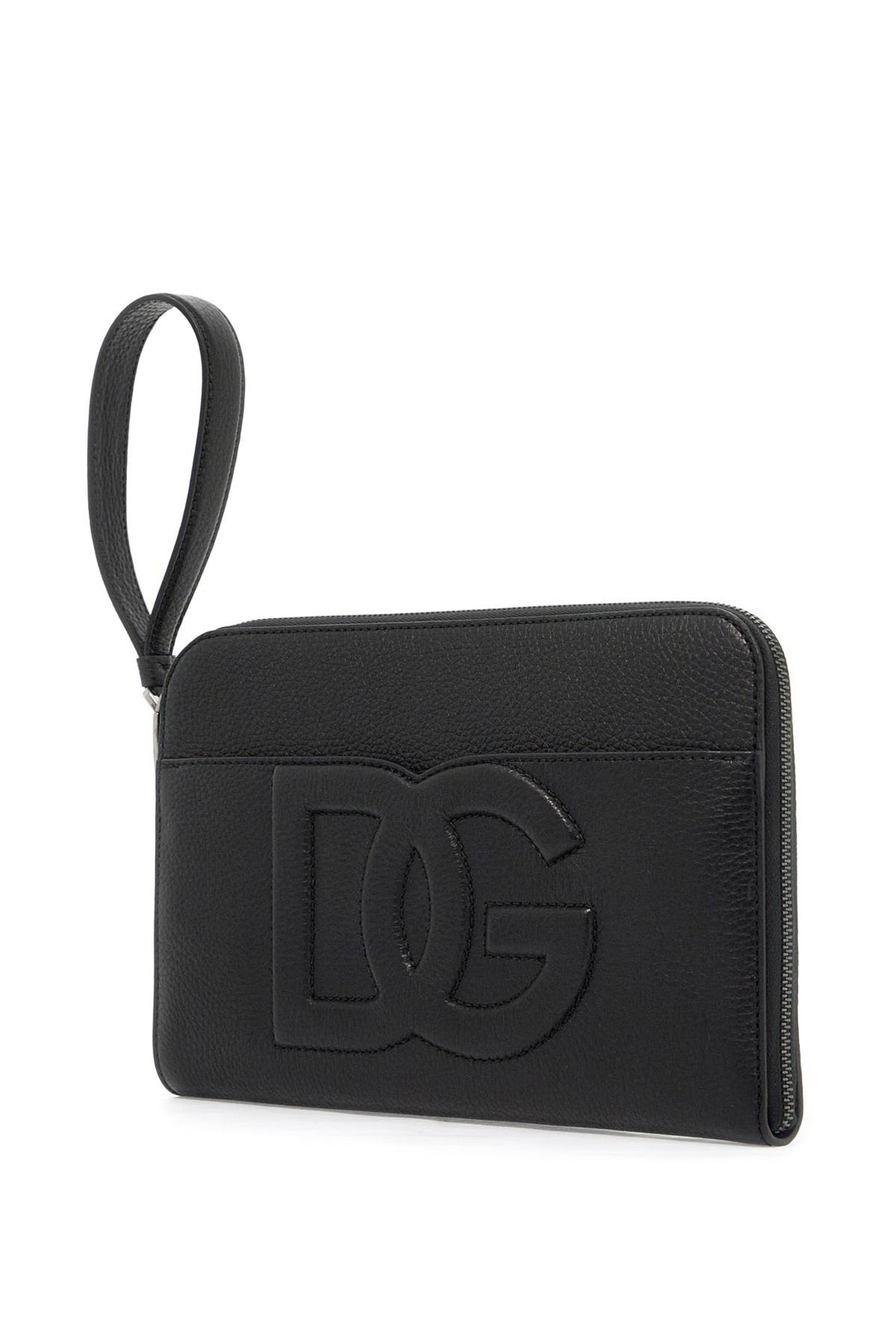 Dolce & Gabbana Replace With Double Quoteembossed Leather Media Pouch   Black
