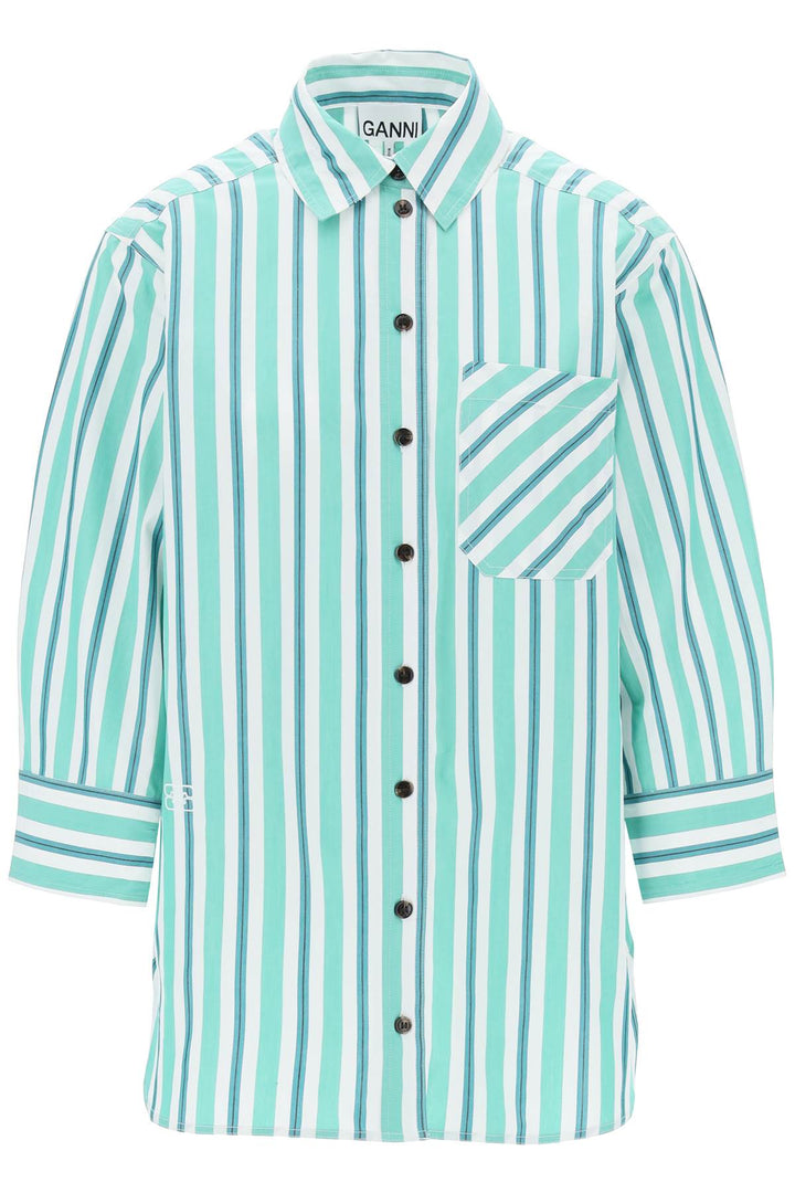 Ganni Replace With Double Quoteoversized Striped Poplin Shirt   Bianco