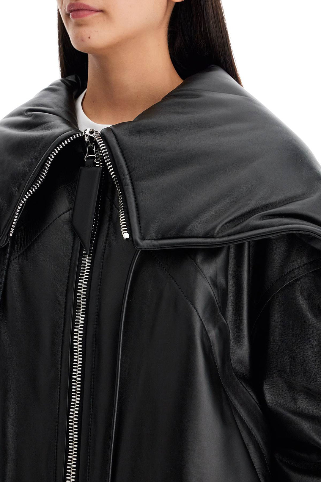 The Attico Nappa Bomber Jacket With Oversized Hood   Black