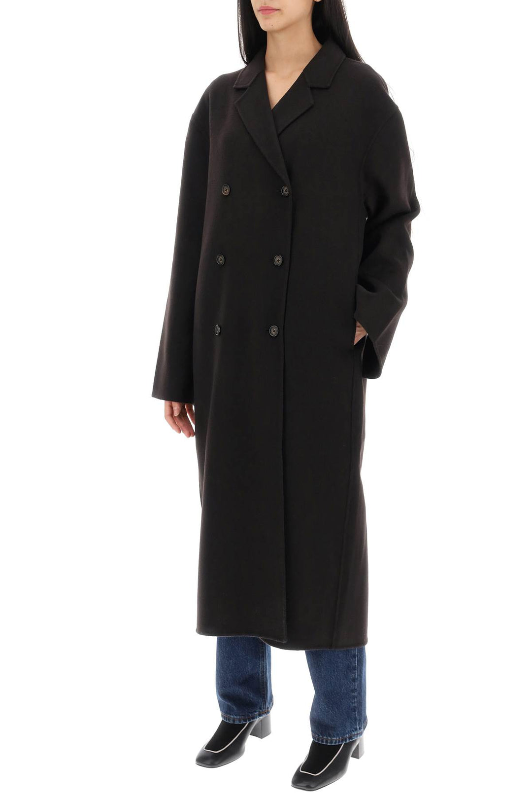 Toteme Oversized Double Breasted Wool Coat   Brown