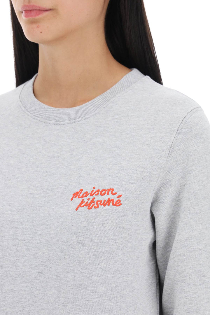 Maison Kitsune Crew Neck Sweatshirt With Logo Lettering   Grigio