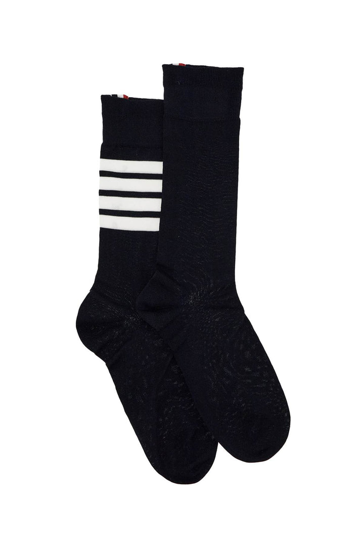 Thom Browne Long 4 Bar Lightweight Cotton Socks   Black
