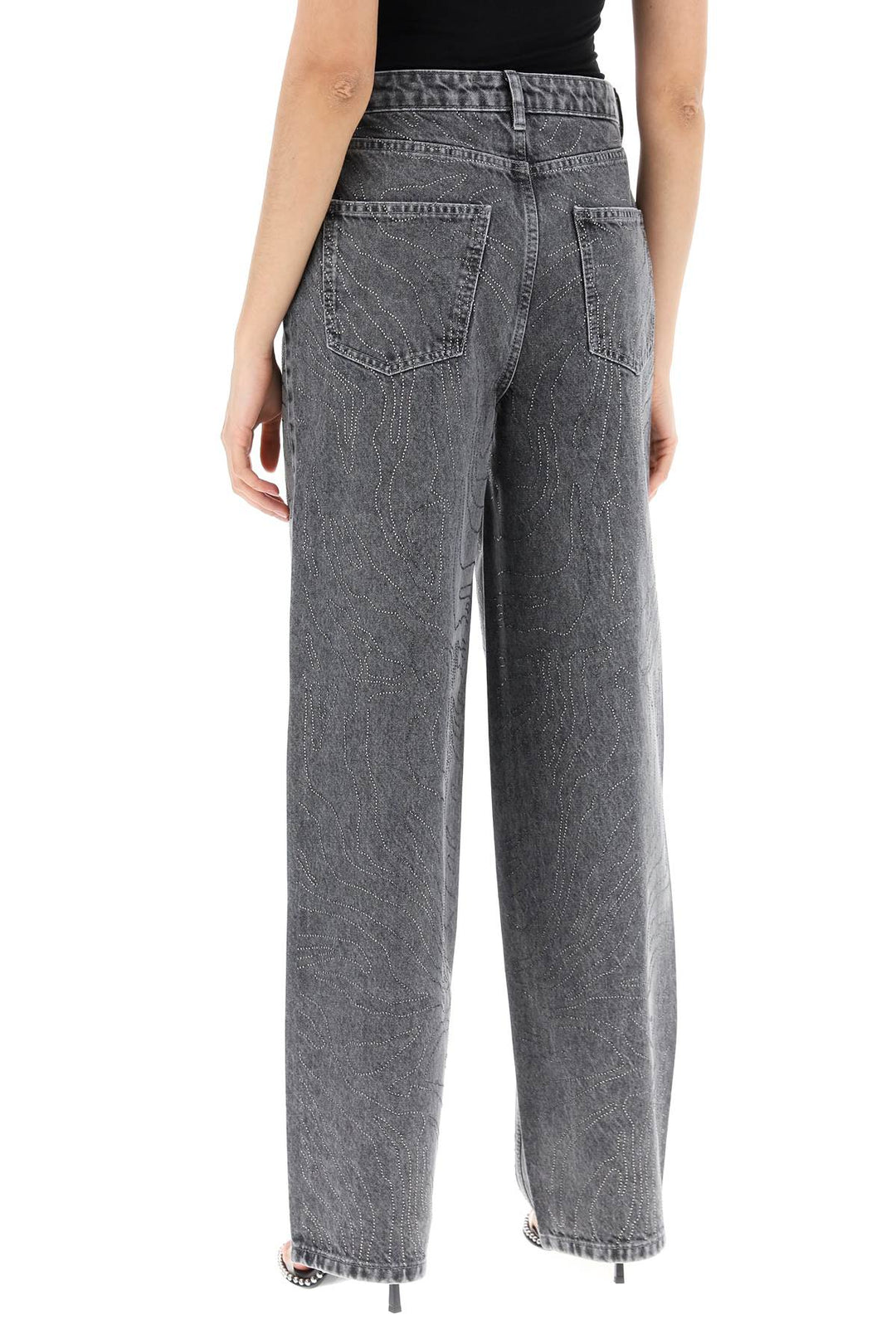 Rotate Wide Leg Jeans With Rhinest   Grey
