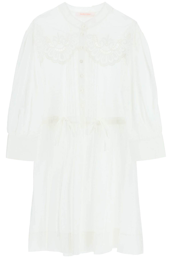 See By Chloe Embroidered Shirt Dress   Bianco