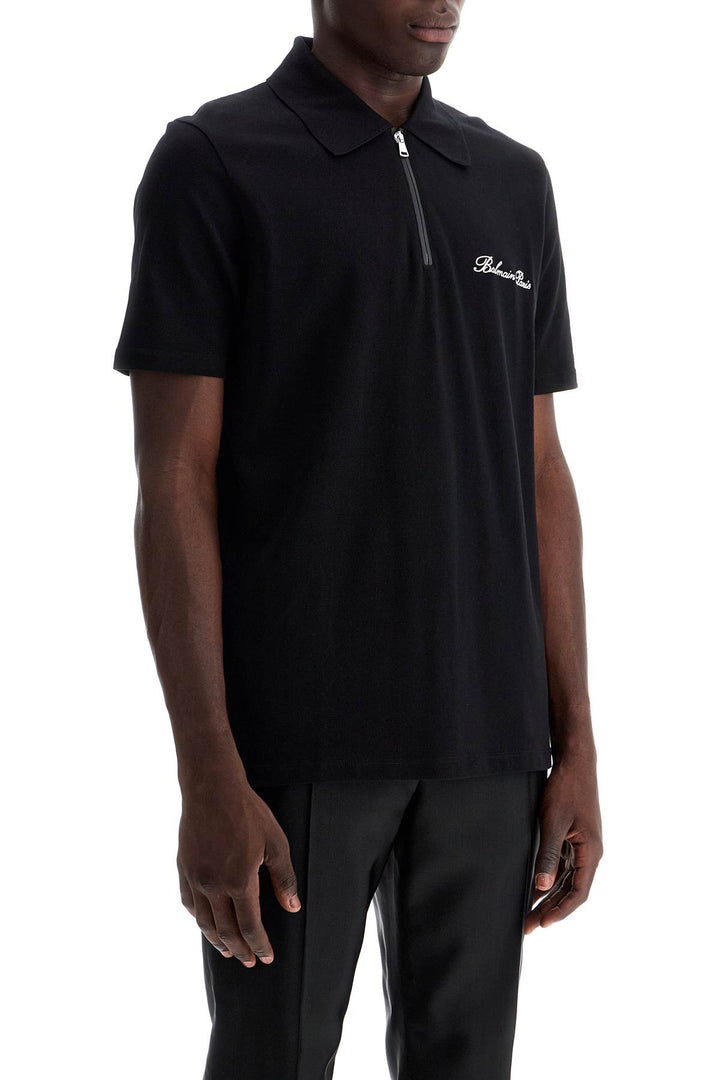 Balmain Polo Shirt With Embroidered Logo Letter   Black