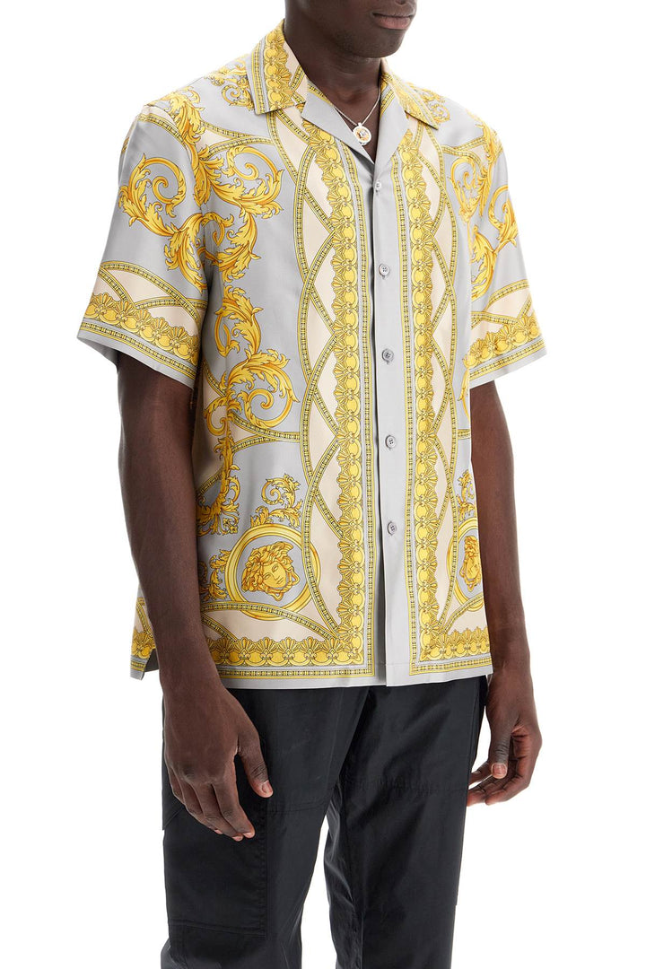 Versace Printed Silk Bowling Shirt From The Gods' Collection   Grey