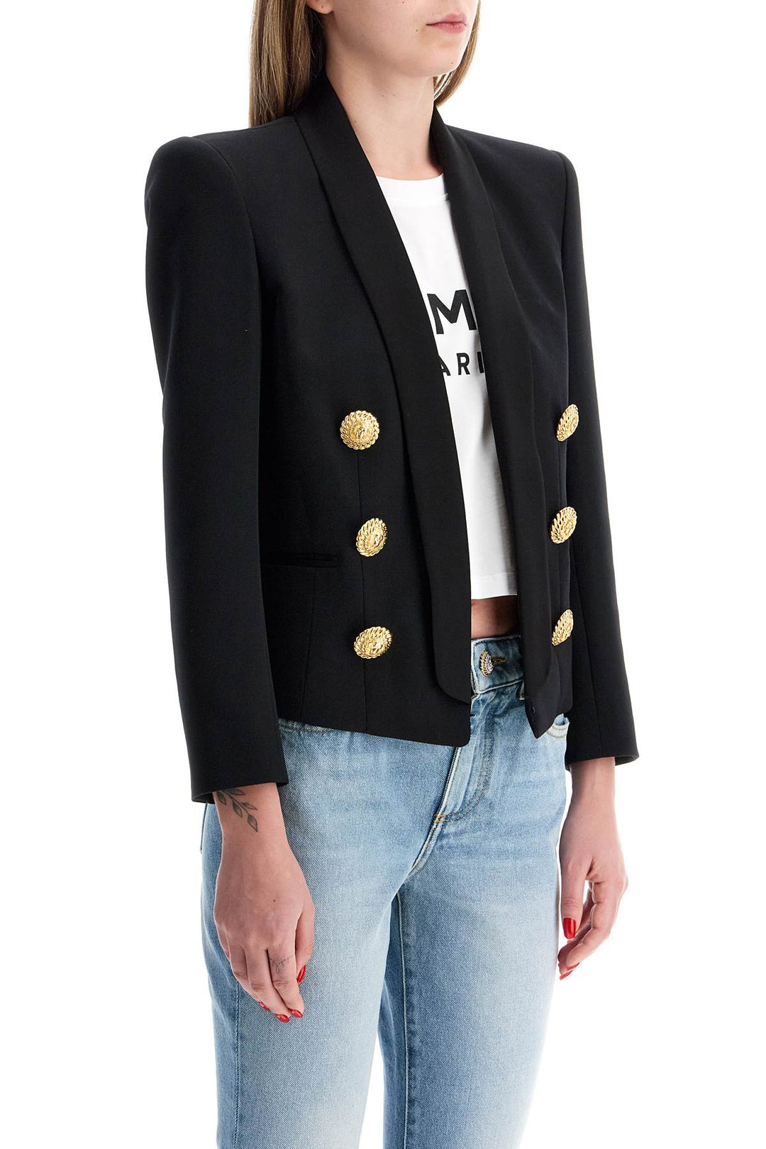 Balmain Replace With Double Quote6 Button Spencer Jacketreplace With Double Quote   Black