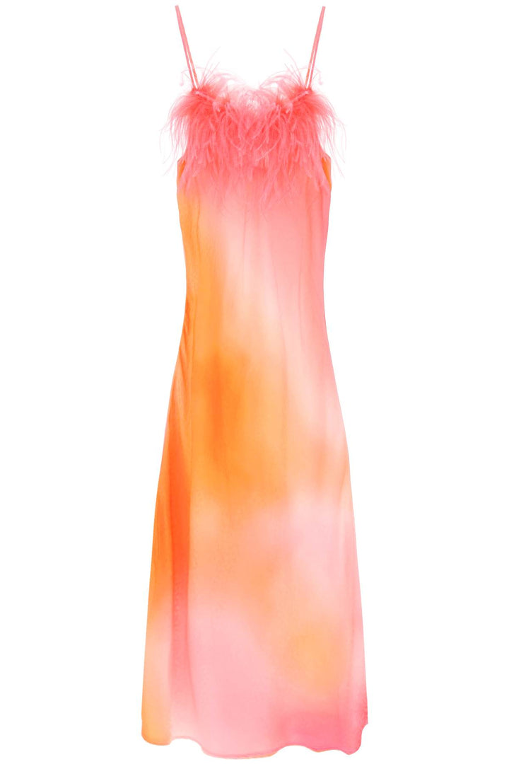 Art Dealer 'Ella' Maxi Slip Dress In Jacquard Satin With Feathers   Arancio