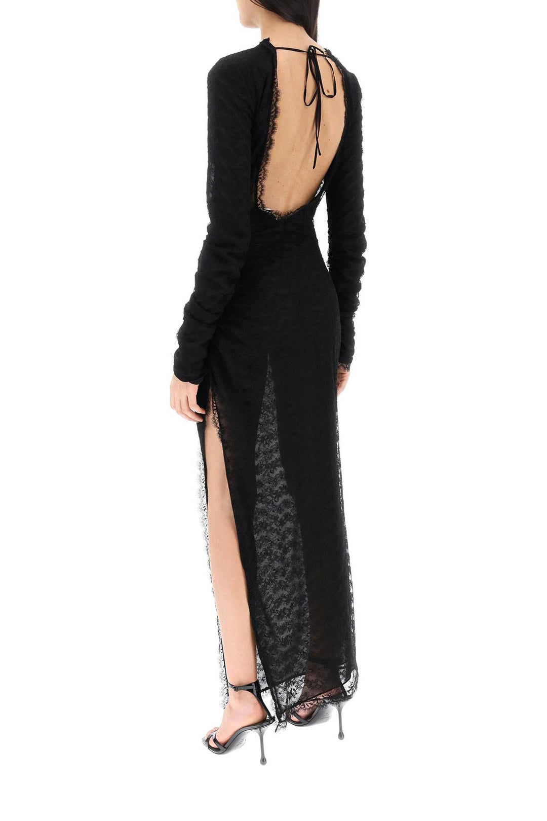 Alessandra Rich Long Lace Gown   Black