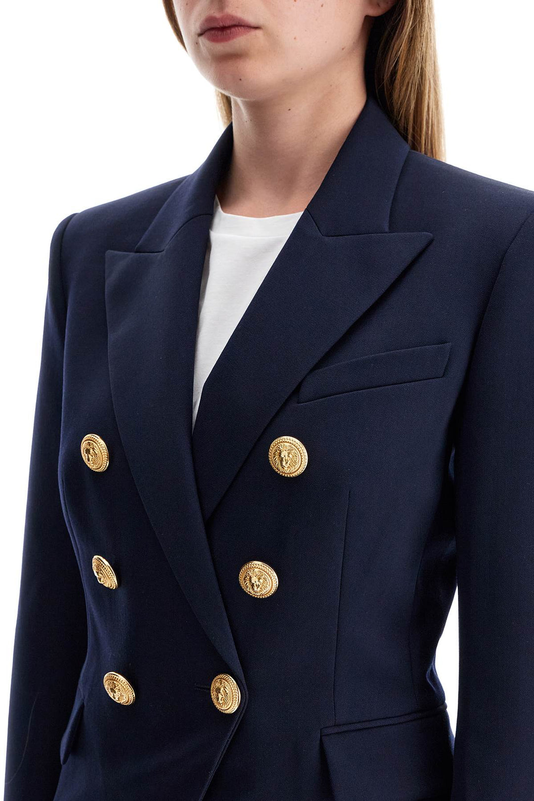 Balmain Replace With Double Quote6 Button Grain De Poudre Jacket   Blue