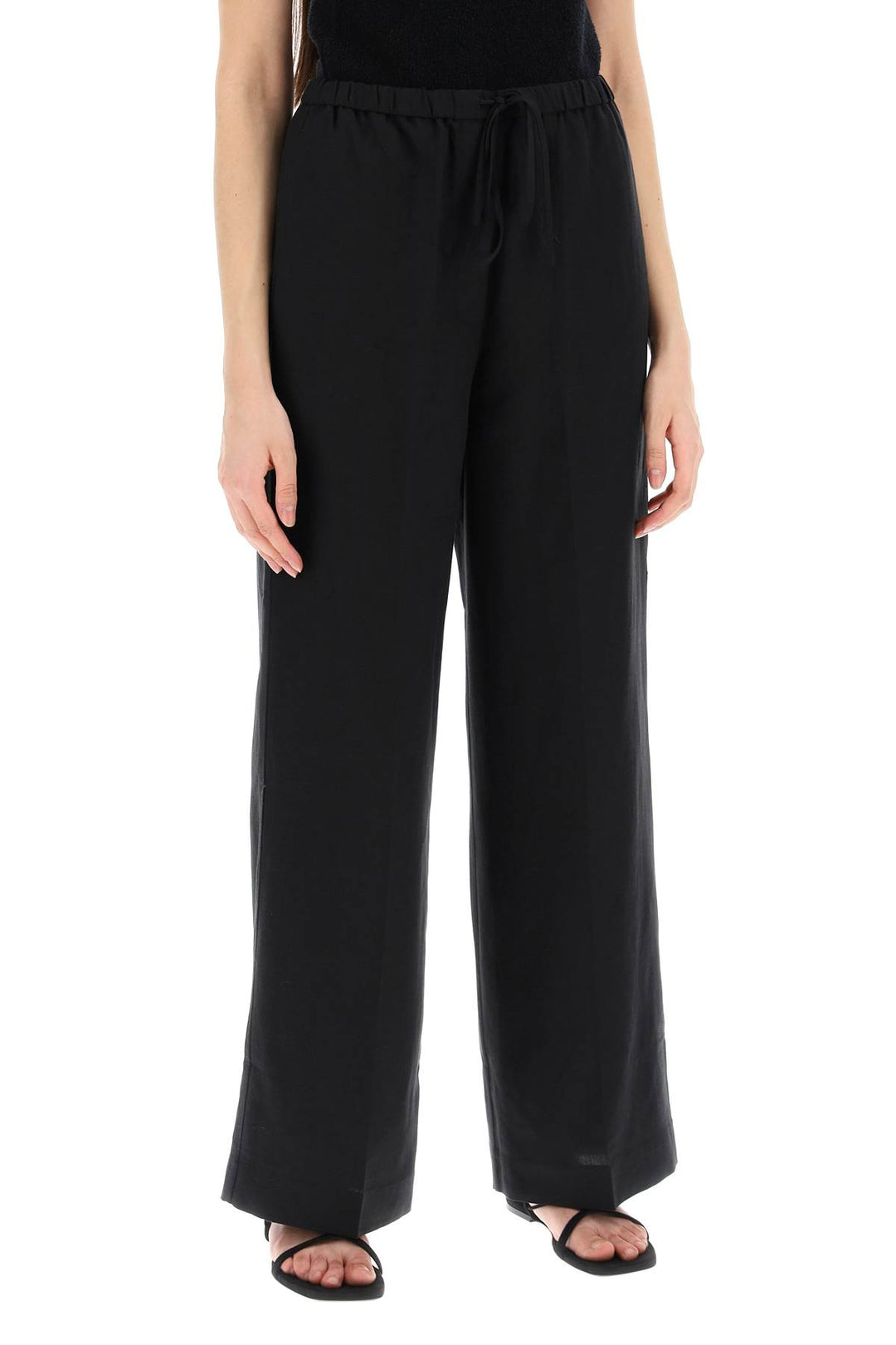 Toteme Lightweight Linen And Viscose Trousers   Nero