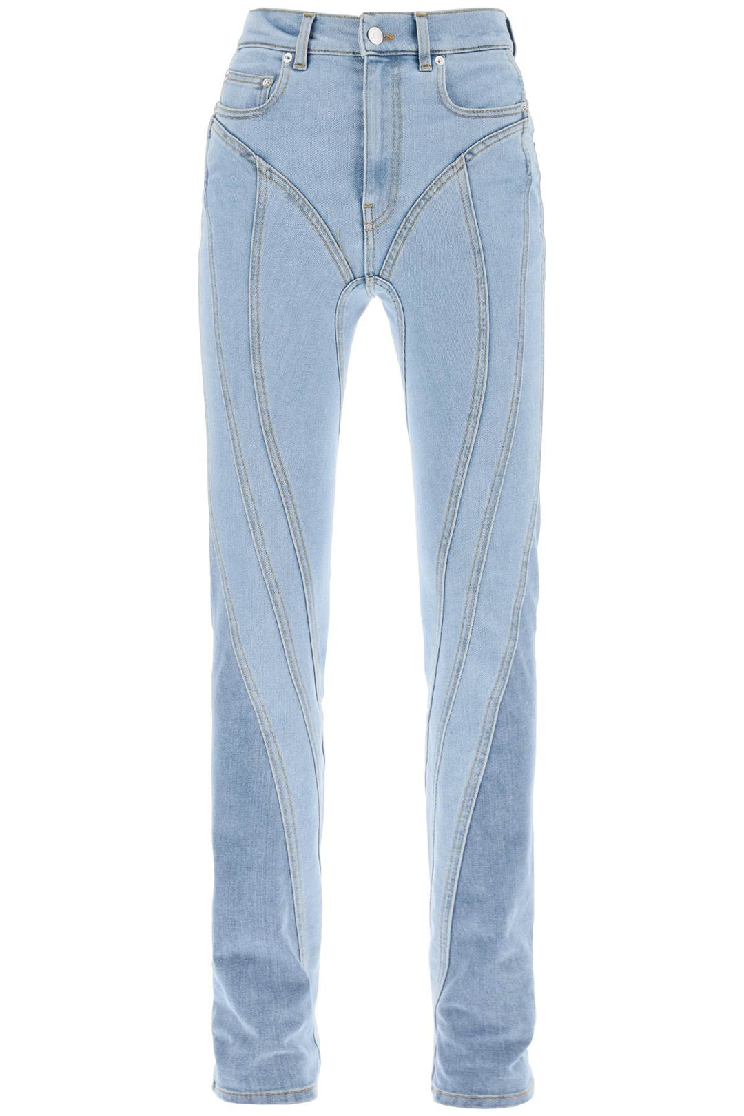 Mugler Spiral Two Tone Skinny Jeans   Blu