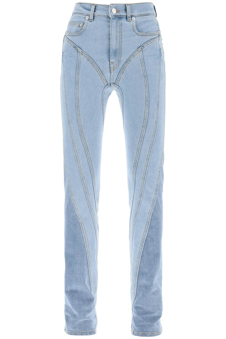 Mugler Spiral Two Tone Skinny Jeans   Blu