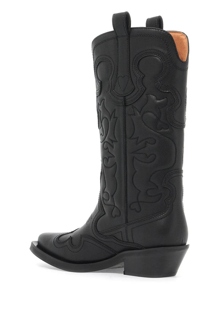 Ganni Embroidered Western Boots   Black