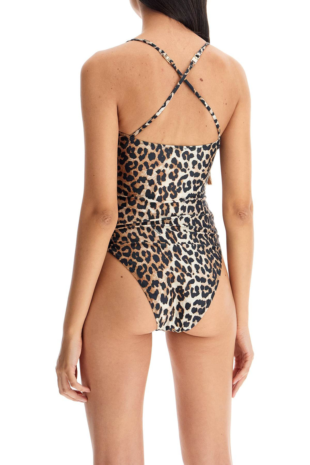 Ganni One Piece Leopard Print Swimsuit   Beige