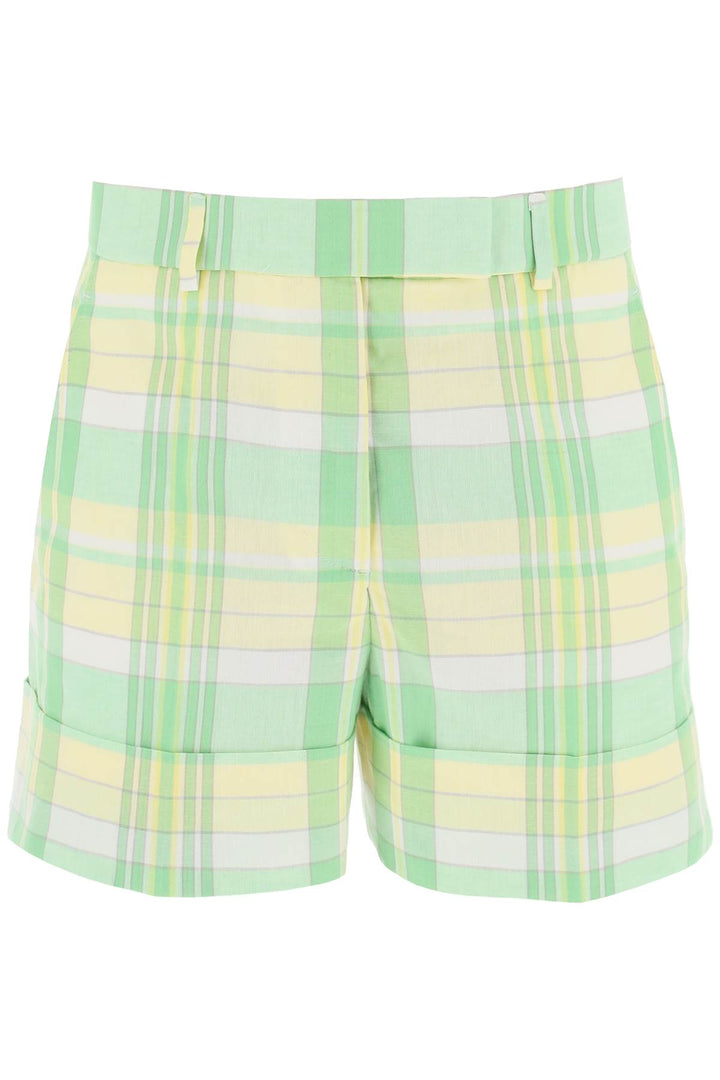 Thom Browne Madras Cotton Cuffed Shorts   Verde