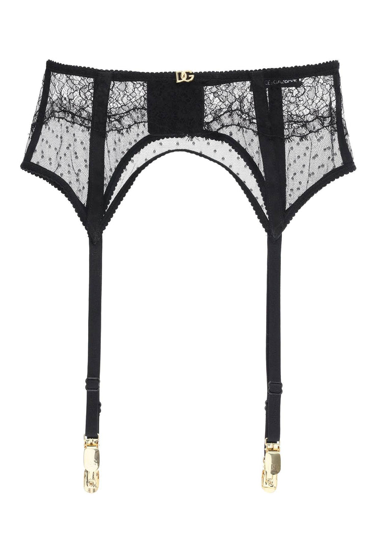 Dolce & Gabbana Lace Garter Belt With Logo   Nero