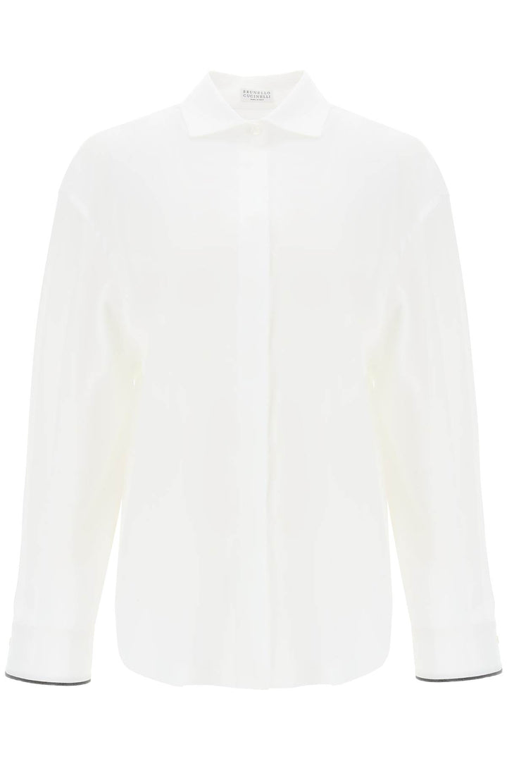 Brunello Cucinelli Wide Sleeve Shirt With Shiny Cuff Details   Bianco