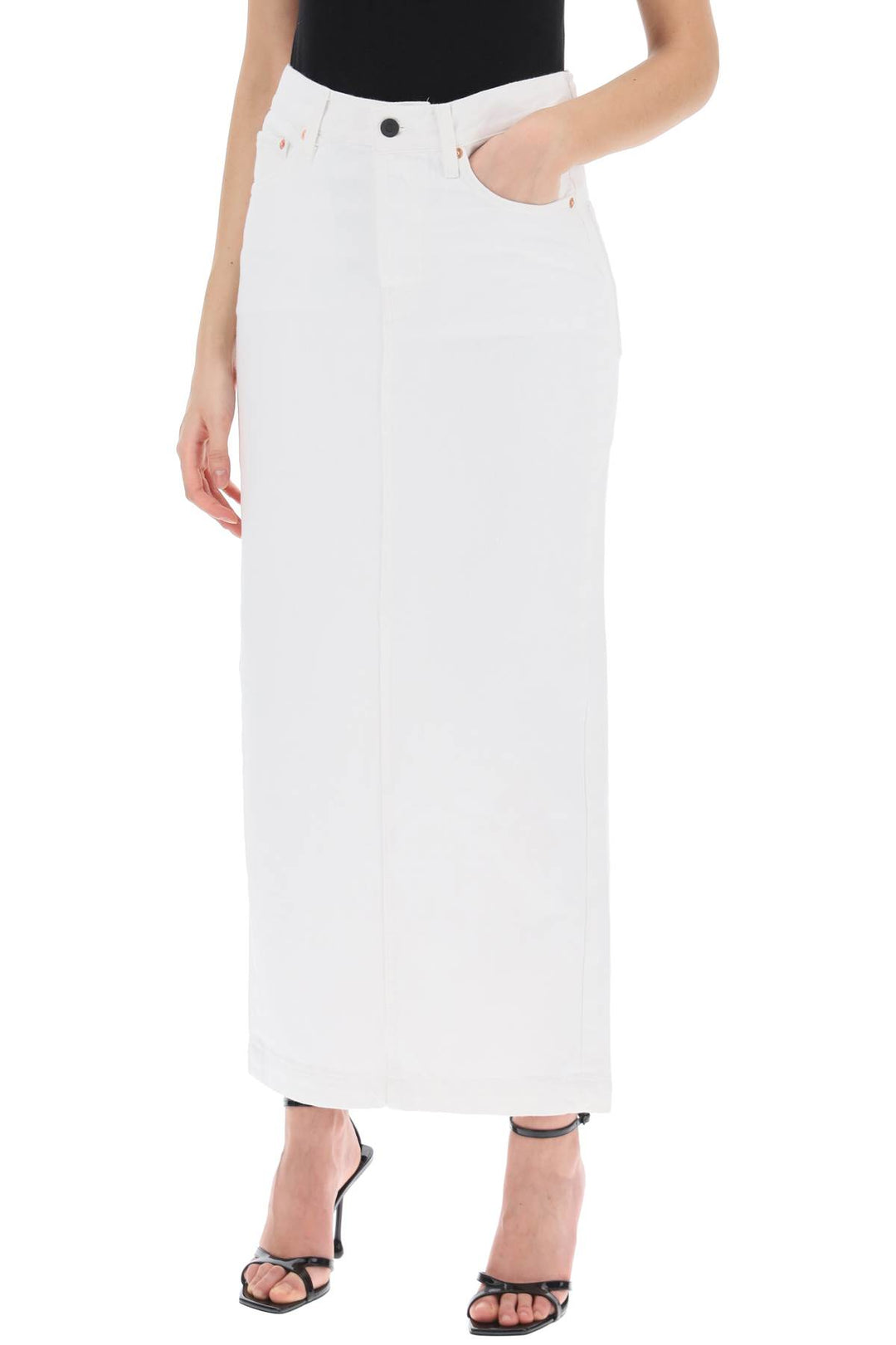 Wardrobe.Nyc Denim Column Skirt With A Slim   Bianco