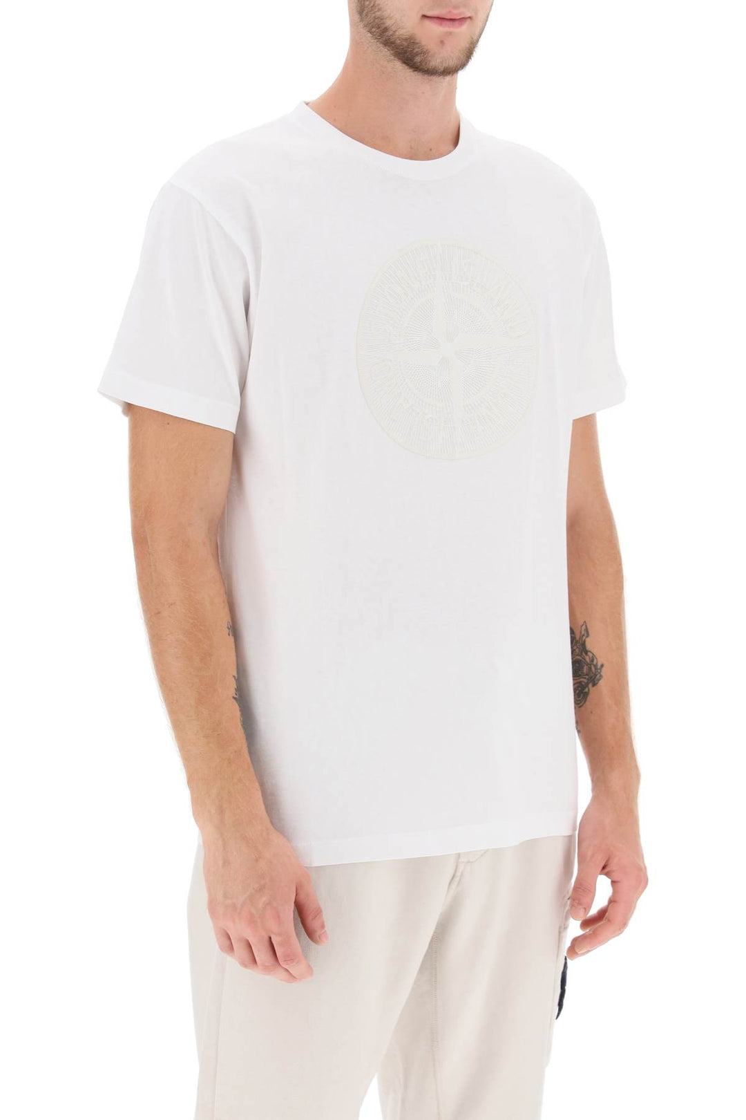 Stone Island T Shirt With Print On The Chest   Bianco