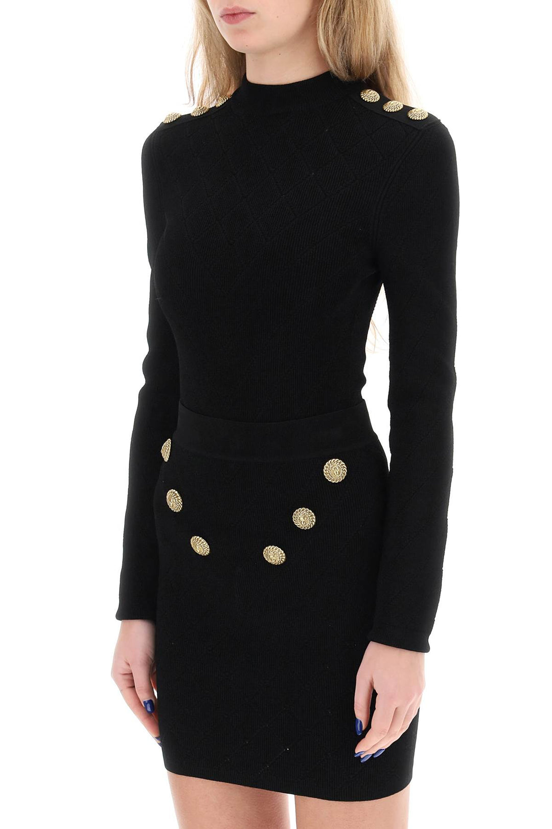 Balmain Knitted Bodysuit With Embossed Buttons   Nero