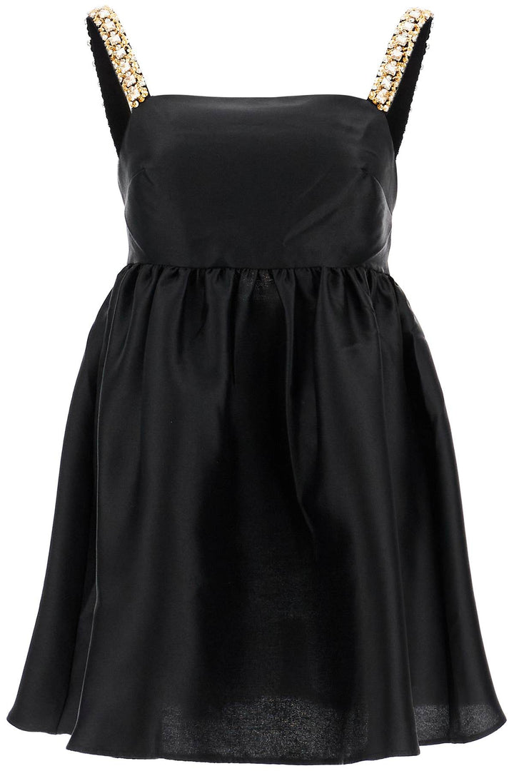 Self Portrait Mini Taffeta Dress With Appliques   Black