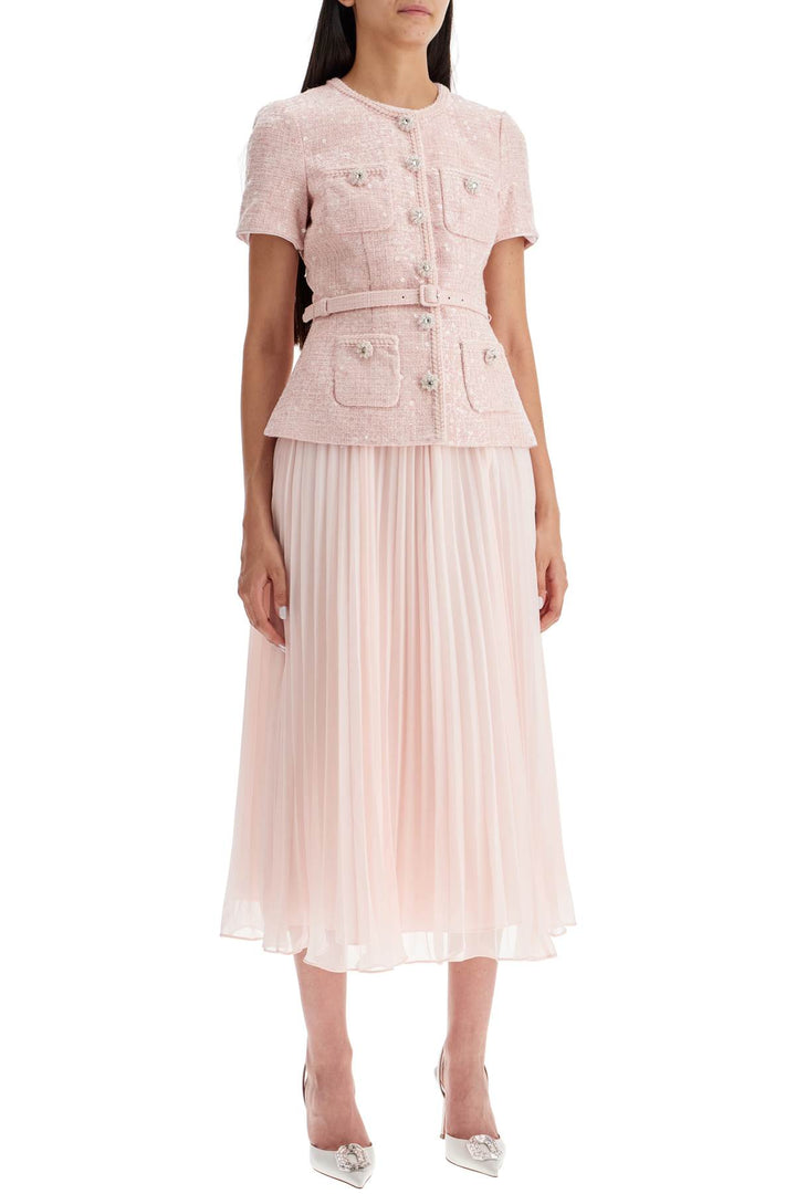Self Portrait Midi Dress With Pleated Skirt   Pink