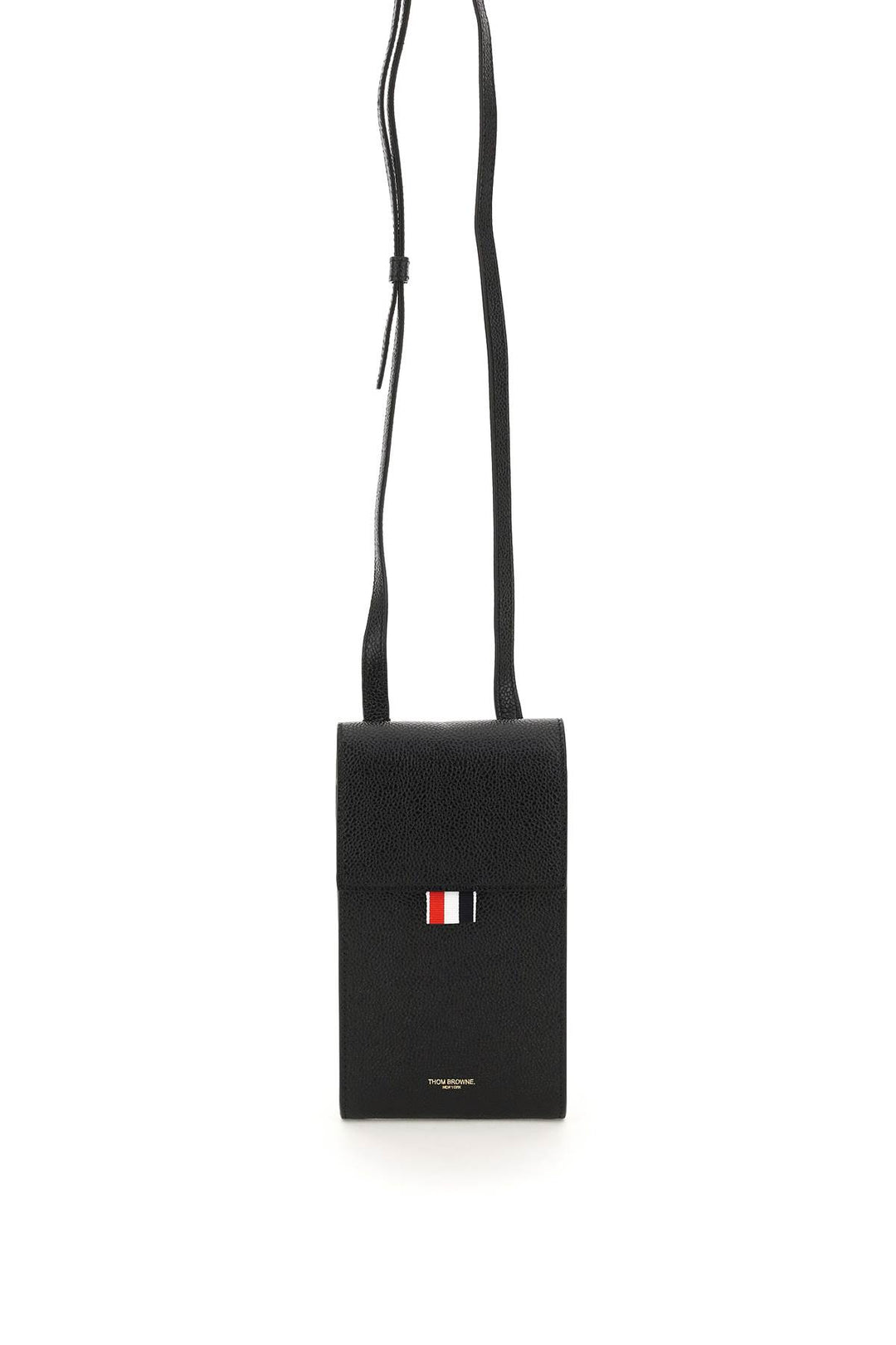 Thom Browne Pebble Grain Leather Phone Holder With Strap   Nero