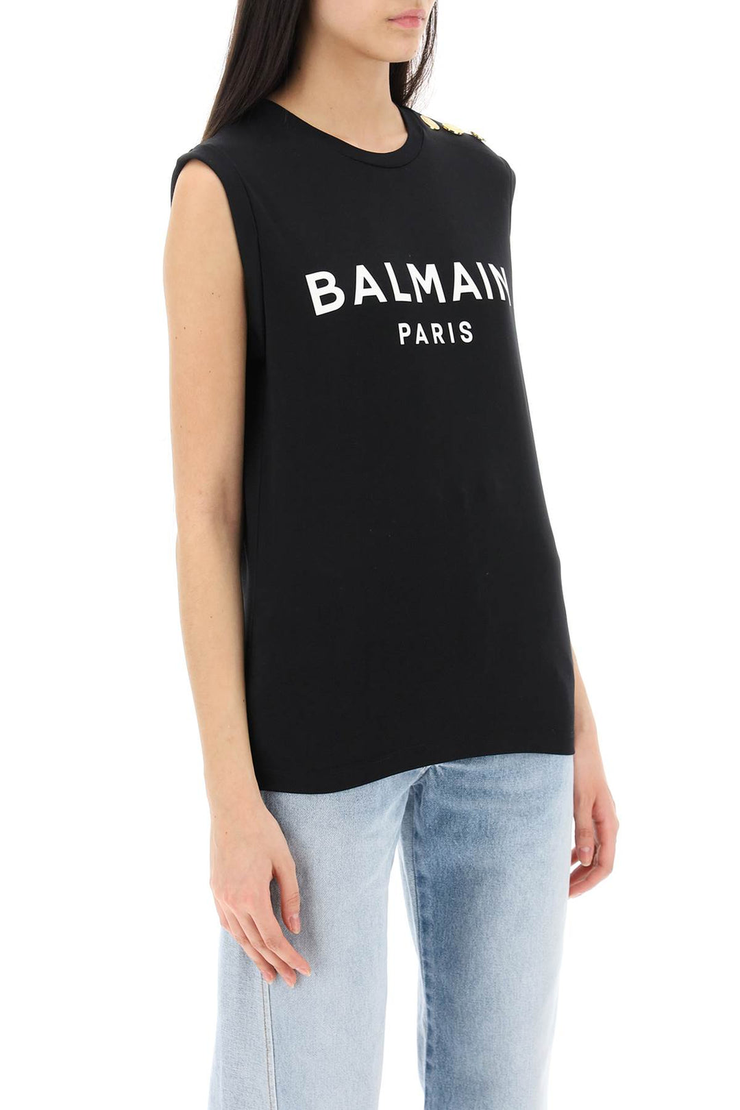 Balmain Logo Top With Embossed Buttons   Black