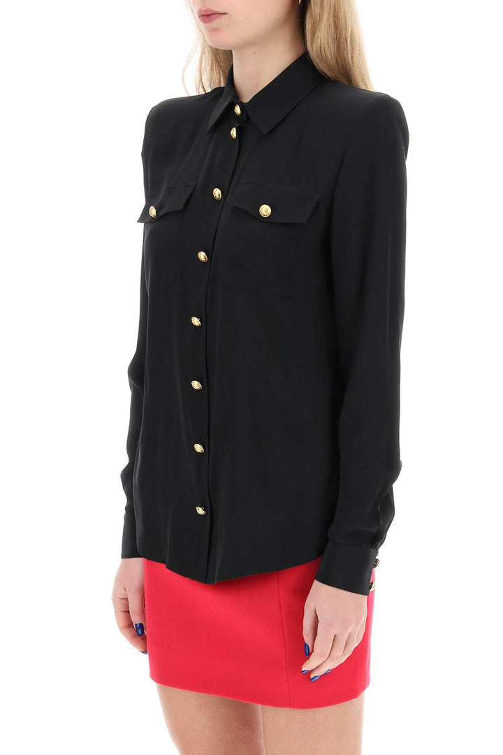 Balmain Silk Shirt With Padded Shoulders   Black