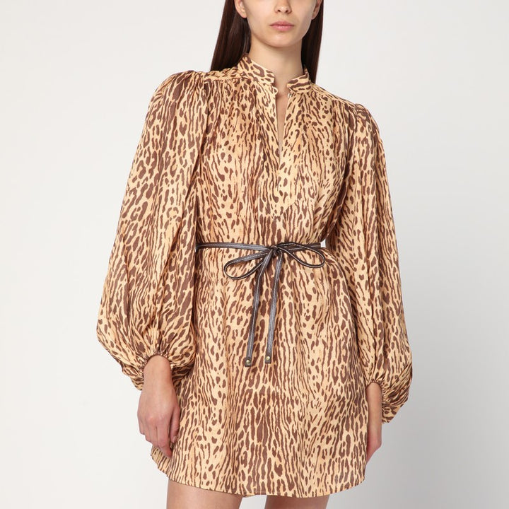 ZIMMERMANN Leopard print short linen dress