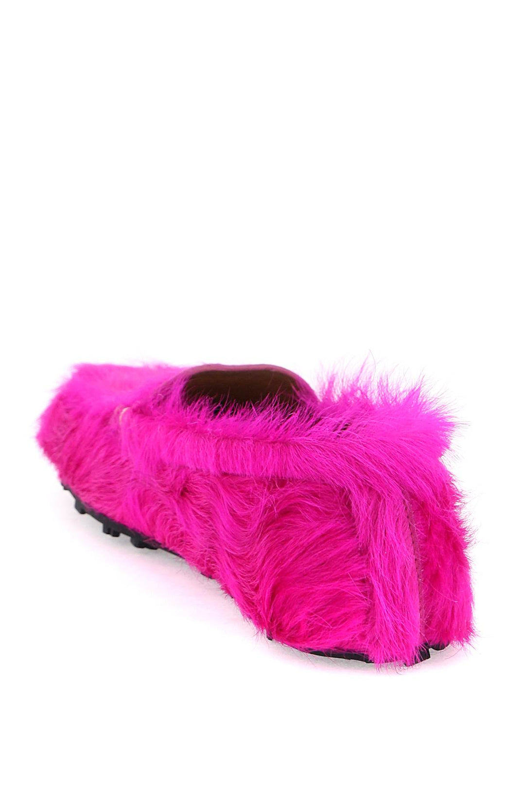 Marni Long Haired Leather Moccasins In   Fuxia