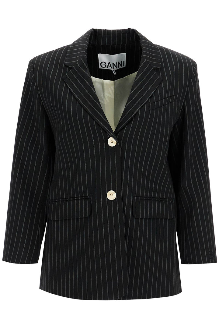 Ganni Striped Boxy Blazer   Black