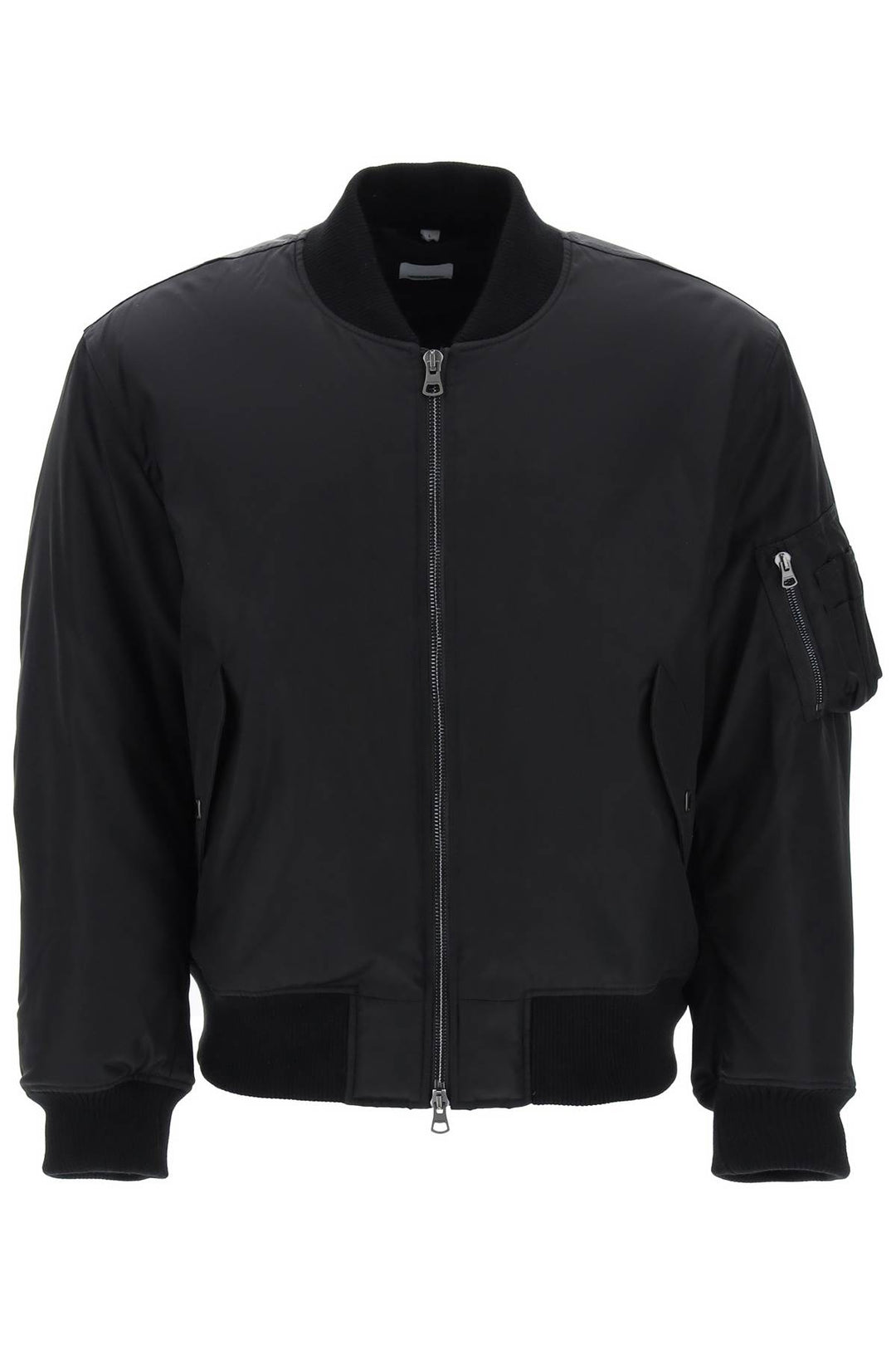 Burberry 'Graves' Padded Bomber Jacket With Back Emblem Embroidery   Black