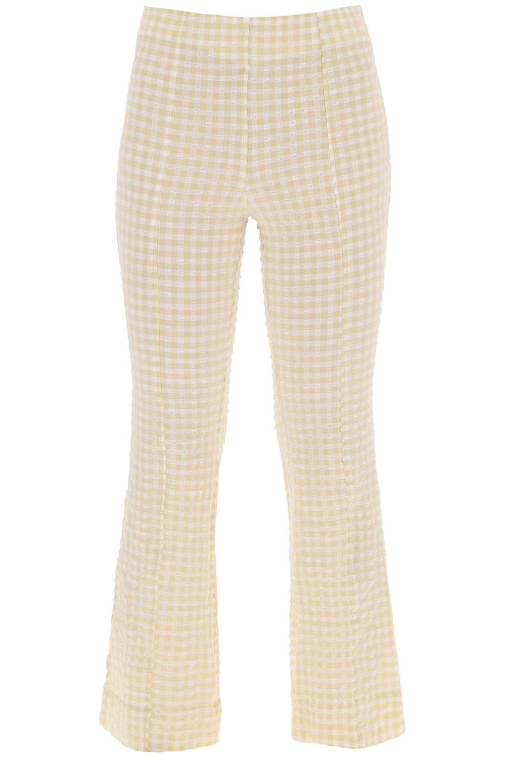 Ganni Flared Pants With Gingham Motif   Beige