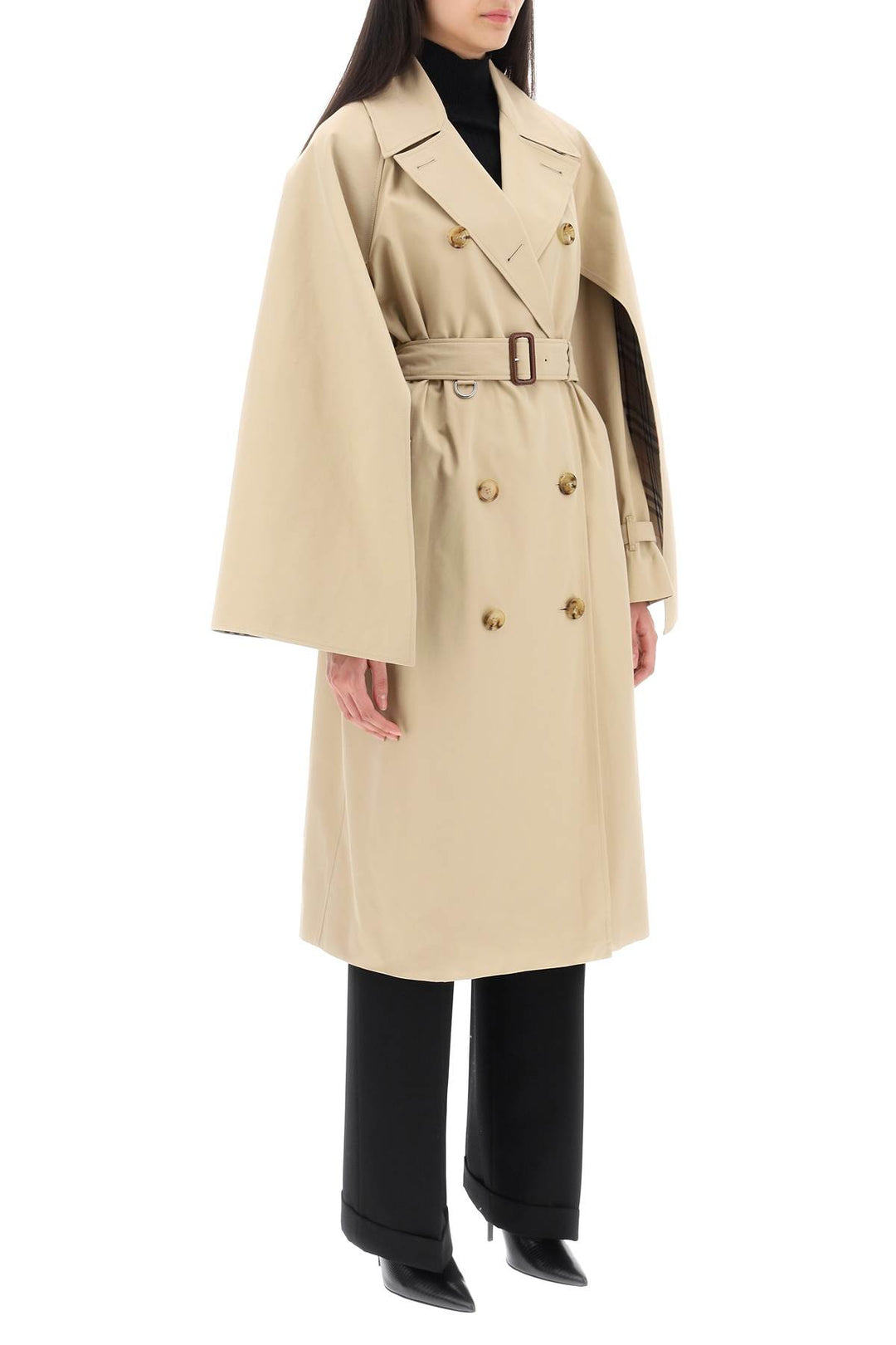 Burberry 'Ness' Double Breasted Raincoat In Cotton Gabardine   Beige