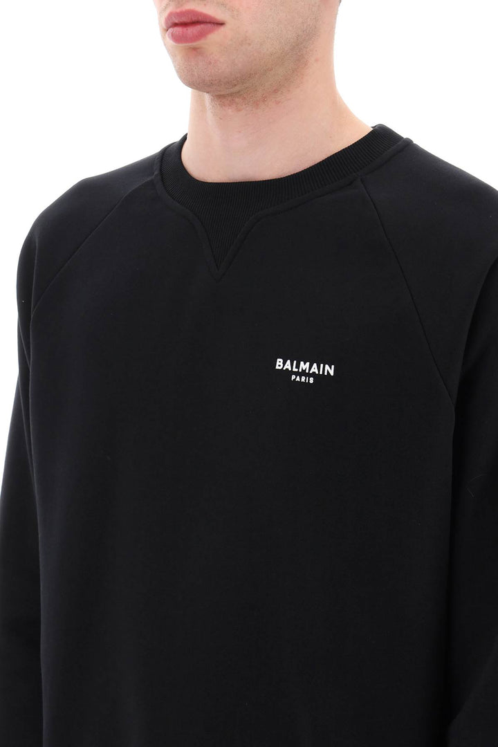 Balmain Crew Neck Sweatshirt With Flocked Logo   Black