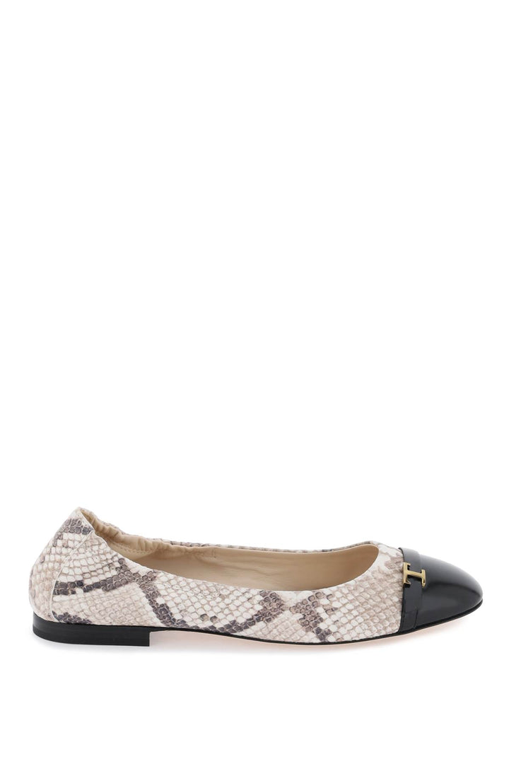 Tod's Snake Printed Leather Ballet Flats   Nero
