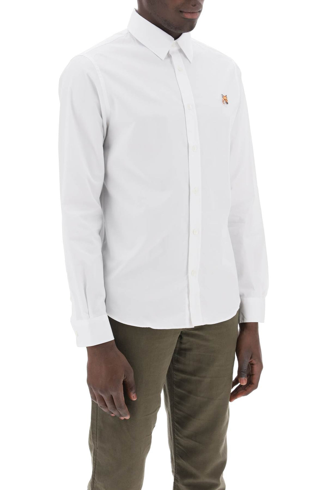 Maison Kitsune Fox Head Poplin Shirt   Bianco