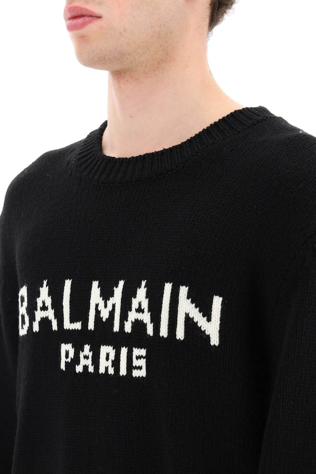 Balmain Jacquard Logo Sweater   Black
