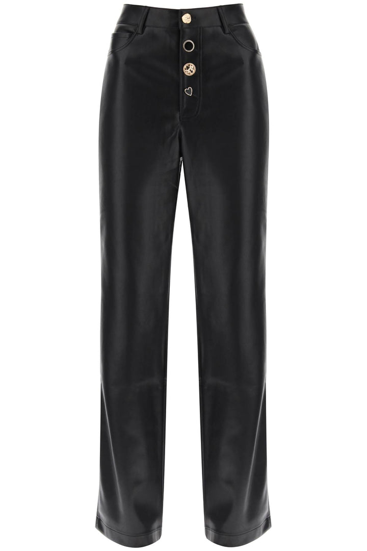 Rotate Embellished Button Faux Leather Pants   Nero