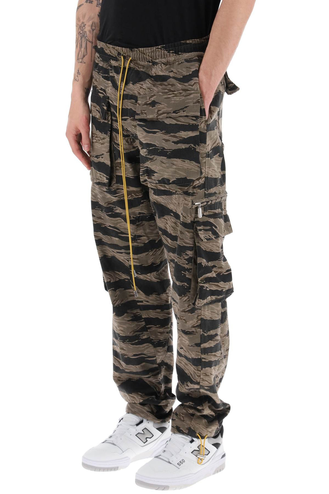 Rhude Cargo Pants With 'Tiger Camo' Motif All Over   Nero