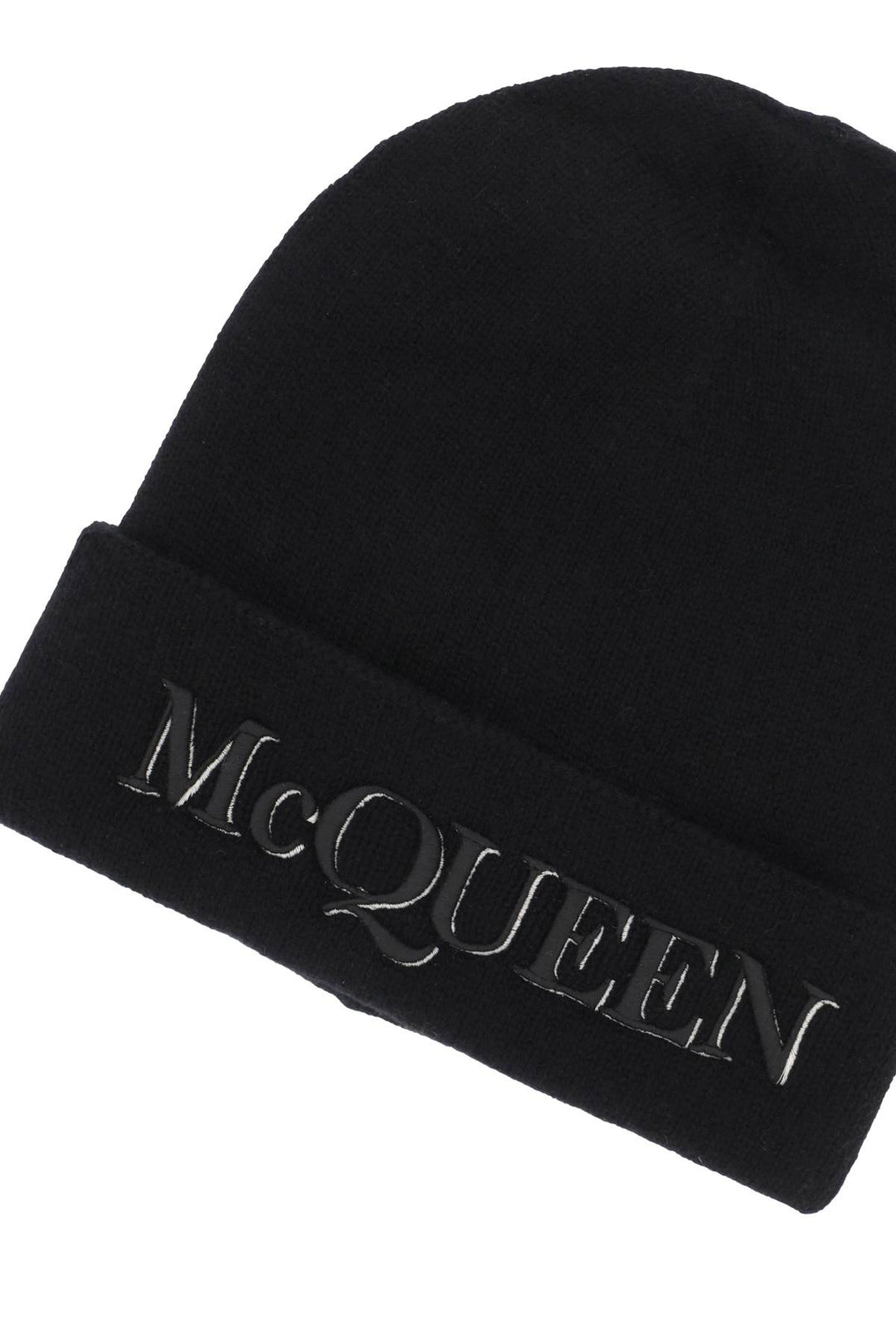 Alexander Mcqueen Cashmere Beanie With Logo Embroidery   Nero