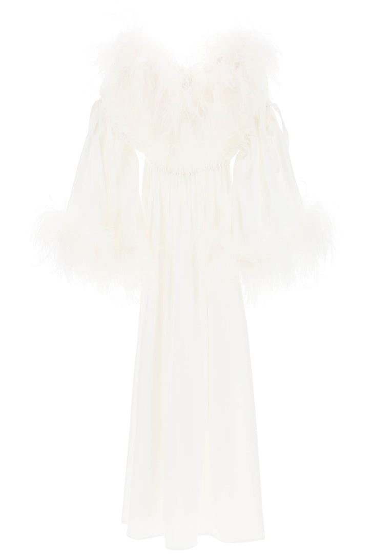 Art Dealer 'Bettina' Maxi Dress In Satin With Feathers   Bianco
