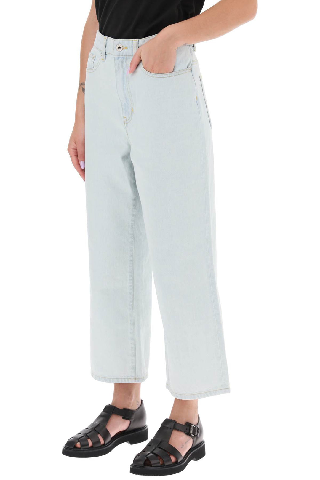 Kenzo 'Sumire' Cropped Jeans With Wide Leg   Celeste
