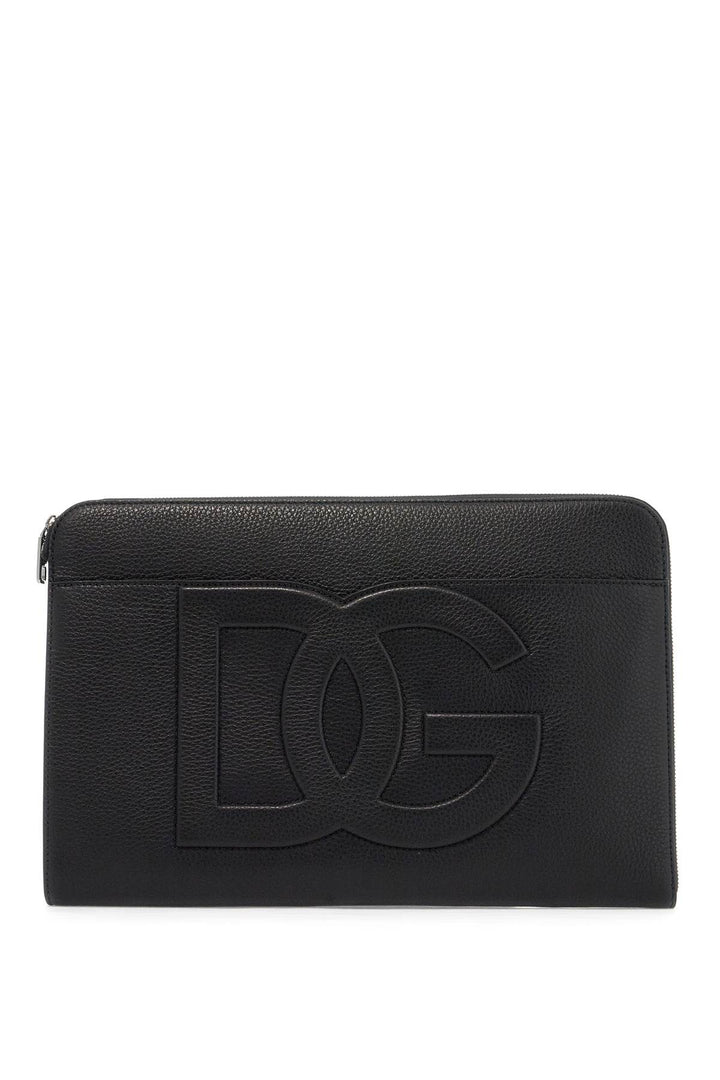 Dolce & Gabbana Large Hammered Leather Pouch   Black